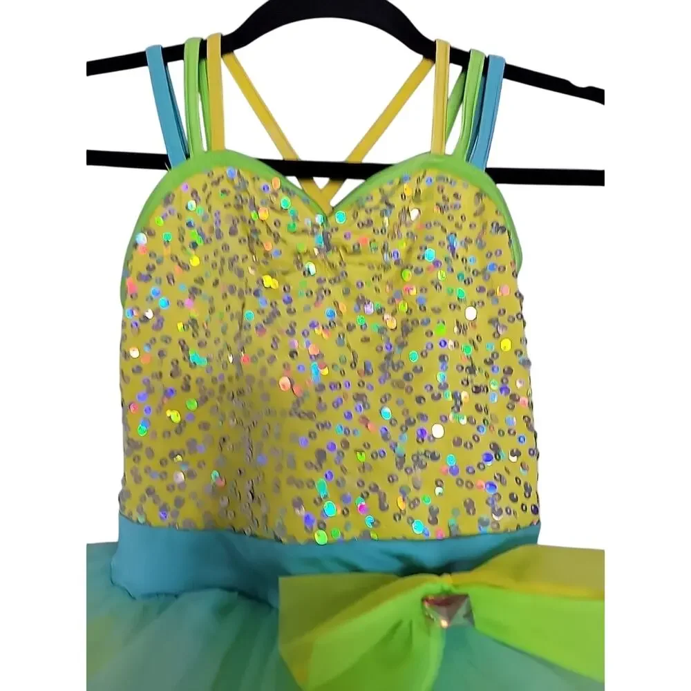 Weissman Girls Sequin Tutu Dance Costume Yellow Blue Child Medium